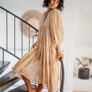 Daughters of India Mustard Floral Midi Dress